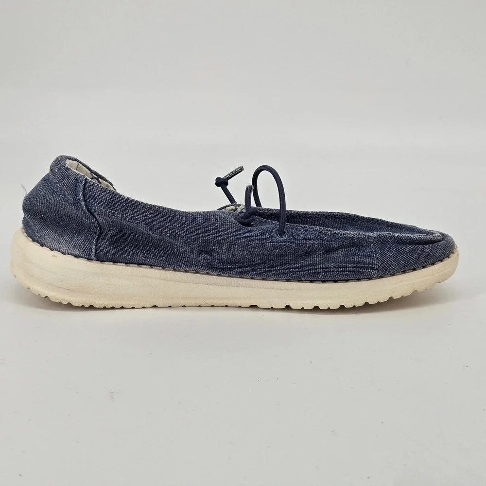 HeyDude Wendy Youth Sparkling Denim Blue Canvas Loafer Slip On Shoes Size 2
